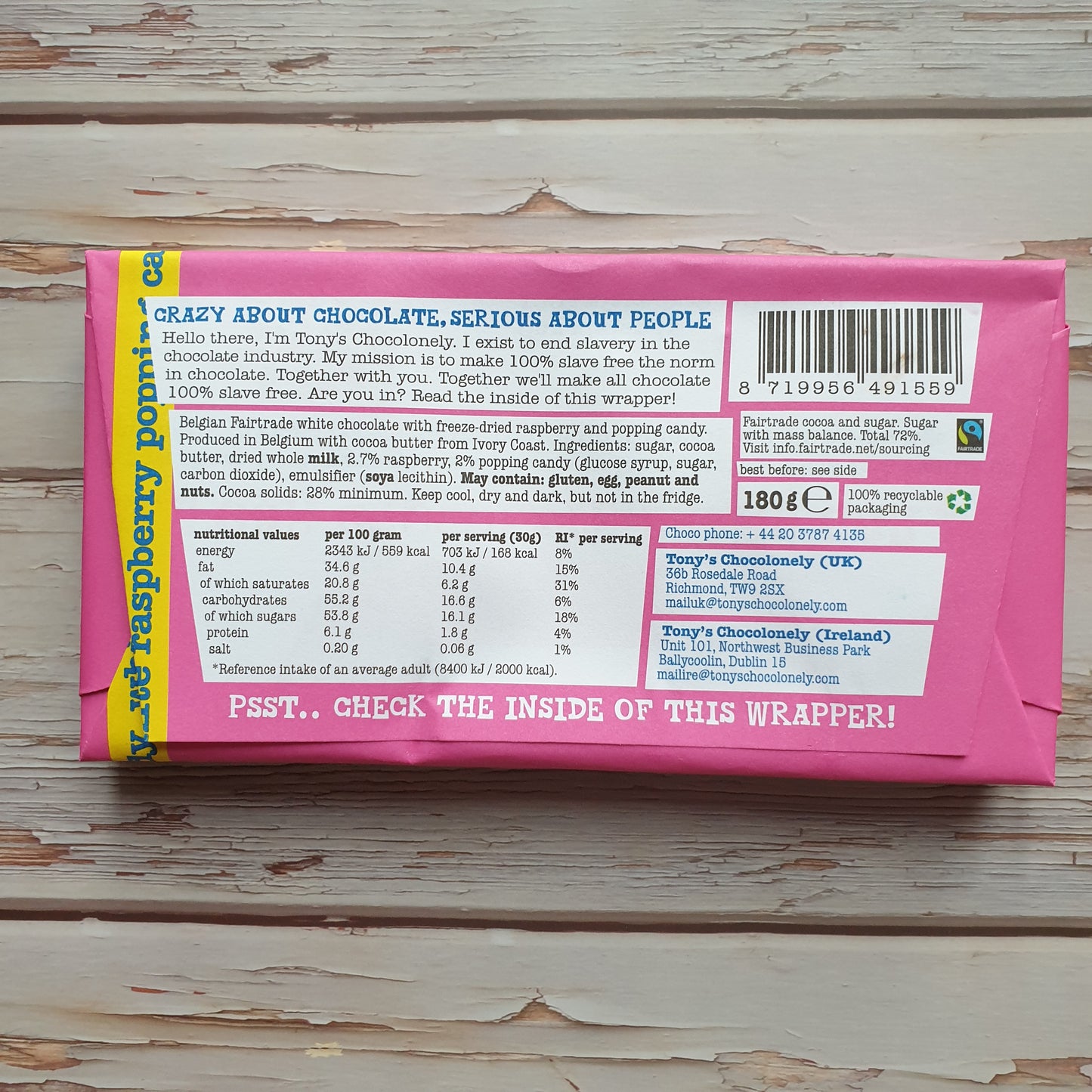 Tony Chocolonely - White Raspberry Popping Candy 180g